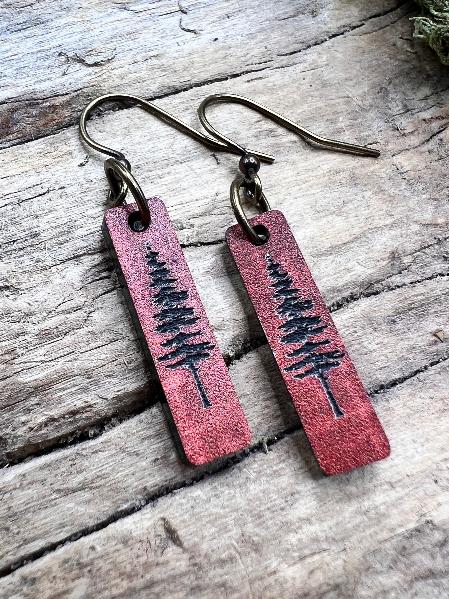 Fir Tree Acrylic Earrings | Antique Bronze Findings - Nordland Tides Laser Engraving & Gifts in the Pacific Northwest