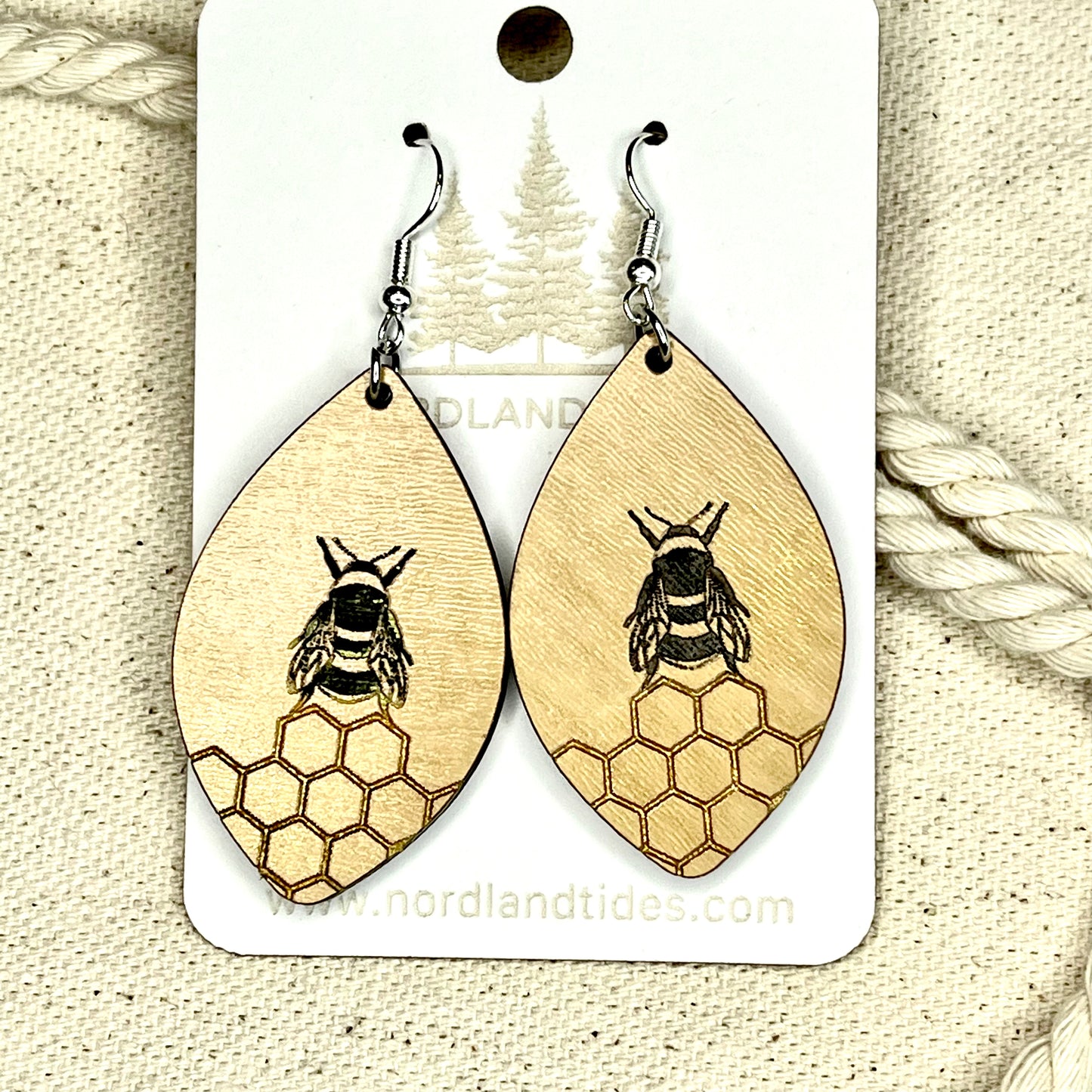 Bee Honeycomb Light Weight Wooden Earrings - Nordland Tides Laser Engraving & Gifts in the Pacific Northwest