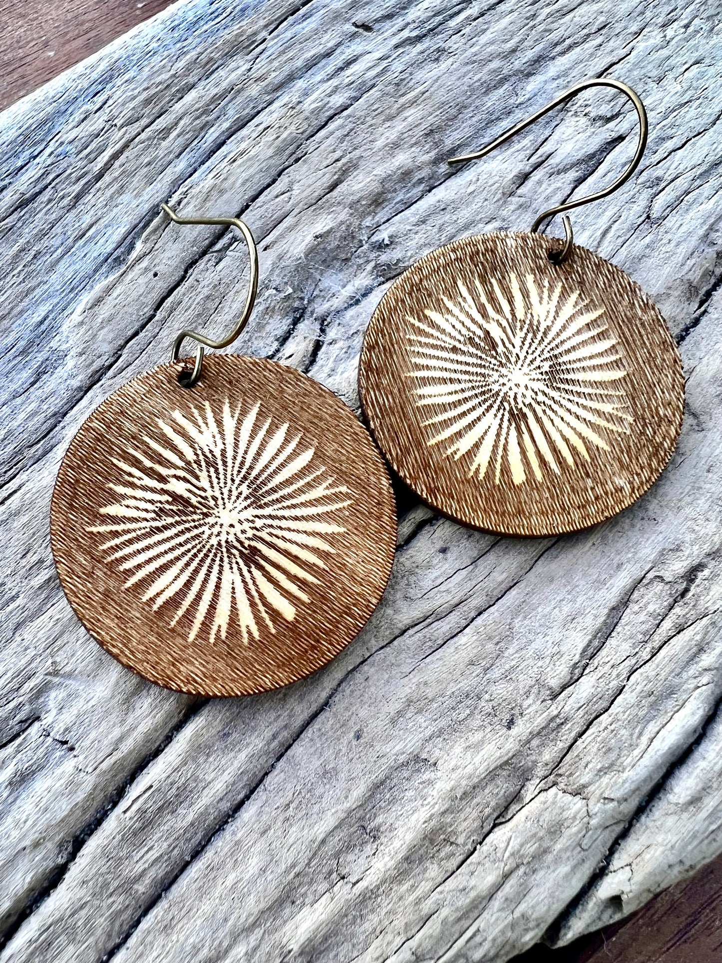 Flower Print Design Earrings wIth Antique Brass Findings - Nordland Tides Laser Engraving & Gifts in the Pacific Northwest