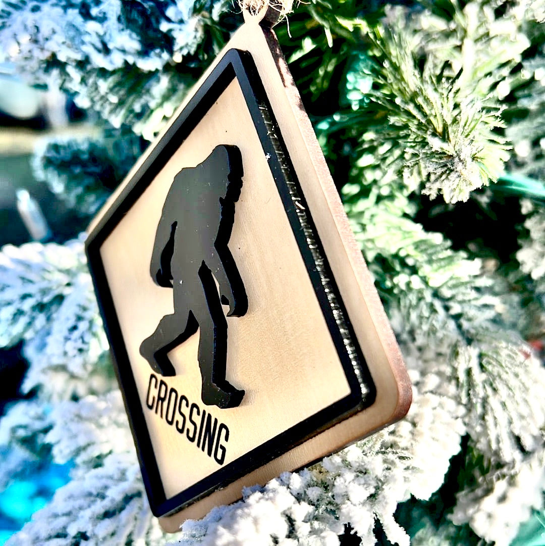 Bigfoot Crossing Ornament - Nordland Tides Laser Engraving & Gifts in the Pacific Northwest