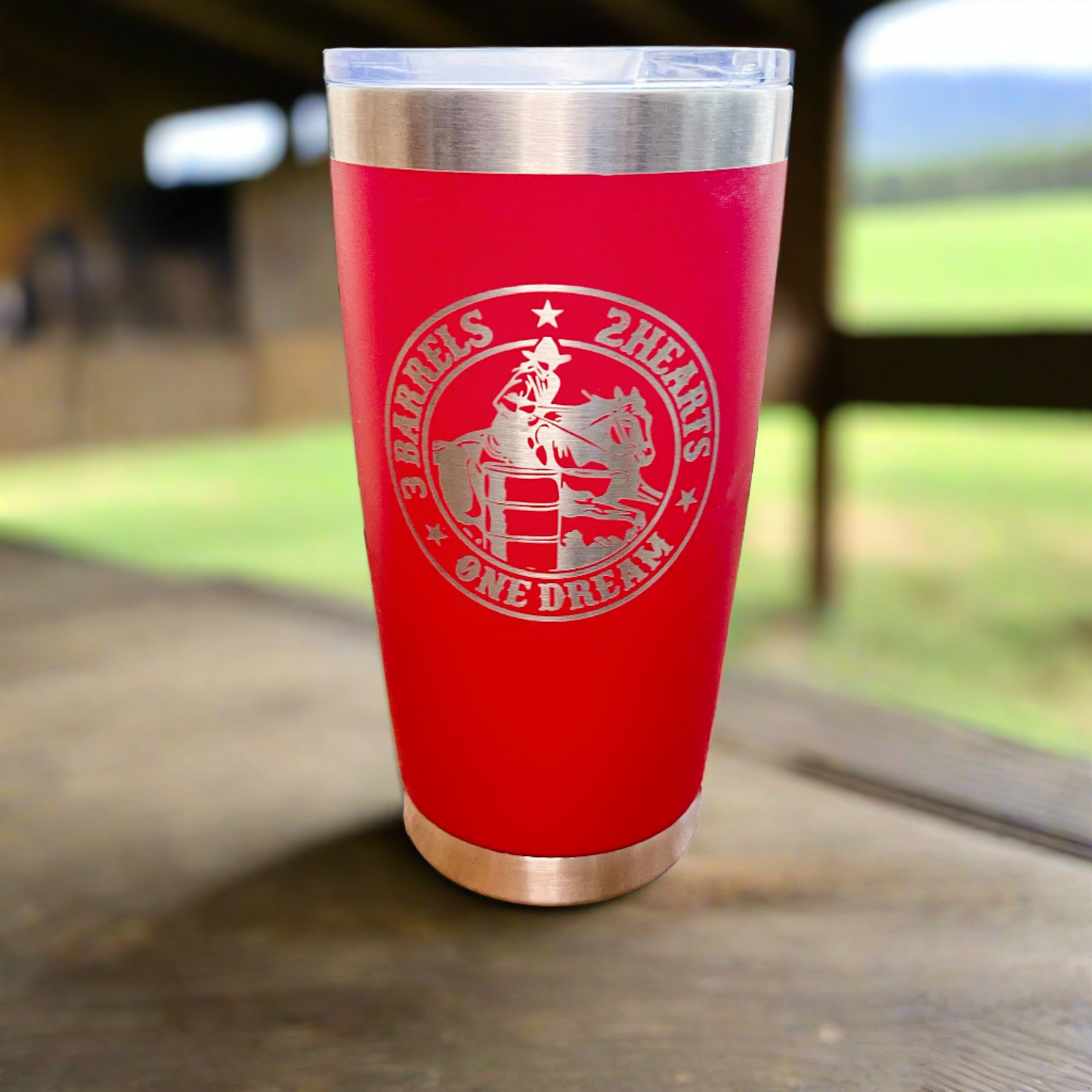 Barrel Racing Tumbler - 3 Barrels, 2 Hearts, 1 Dream - 20oz Tumbler - Nordland Tides Laser Engraving & Gifts in the Pacific Northwest