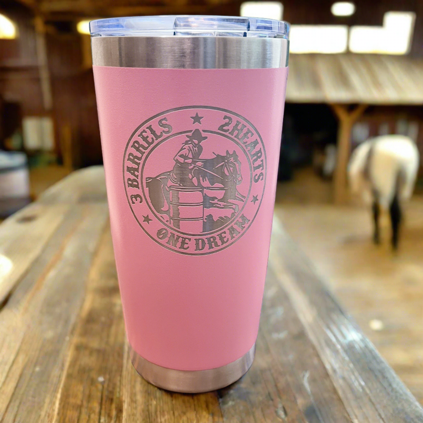 Barrel Racing Tumbler - 3 Barrels, 2 Hearts, 1 Dream - 20oz Tumbler - Nordland Tides Laser Engraving & Gifts in the Pacific Northwest