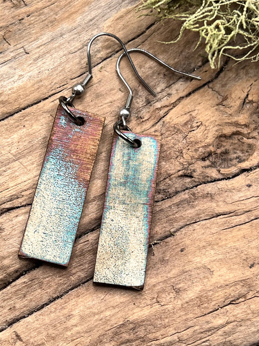 Hand Painted Rustic Wood Earrings | Stainless Steel Findings