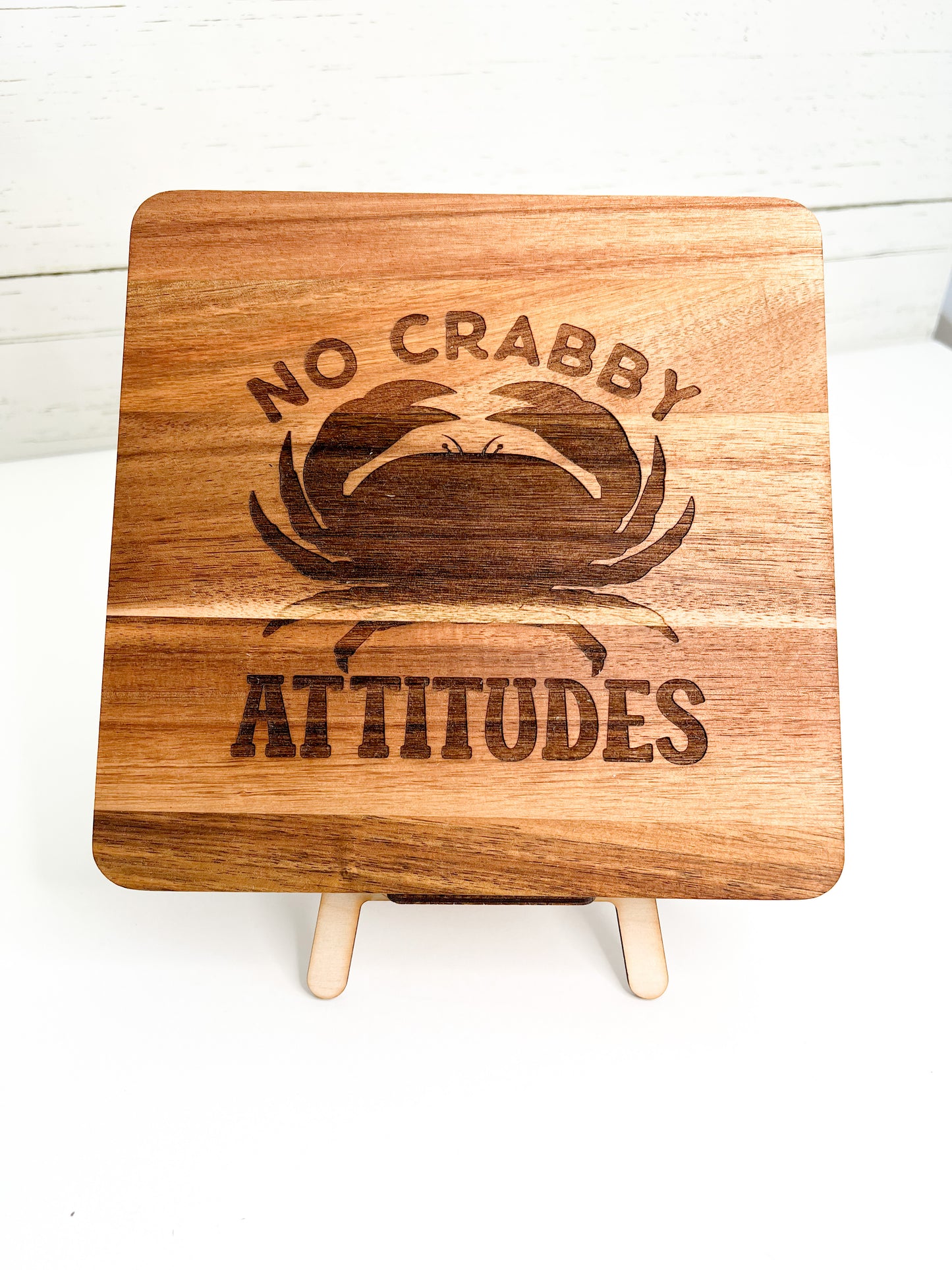No Crabby Attitudes Acacia Trivet