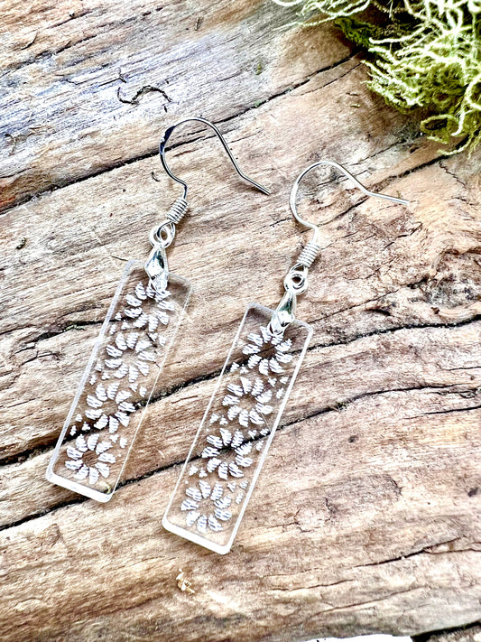 Engraved Acrylic Daisy Earrings | Silver Plated Findings