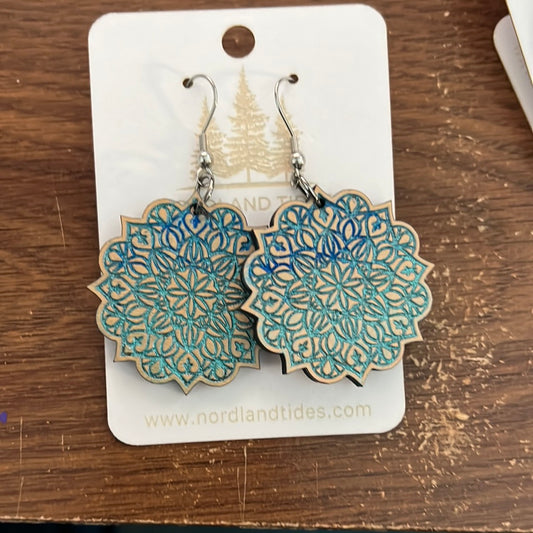 Blue Mandala Light Weight Wooden Earrings