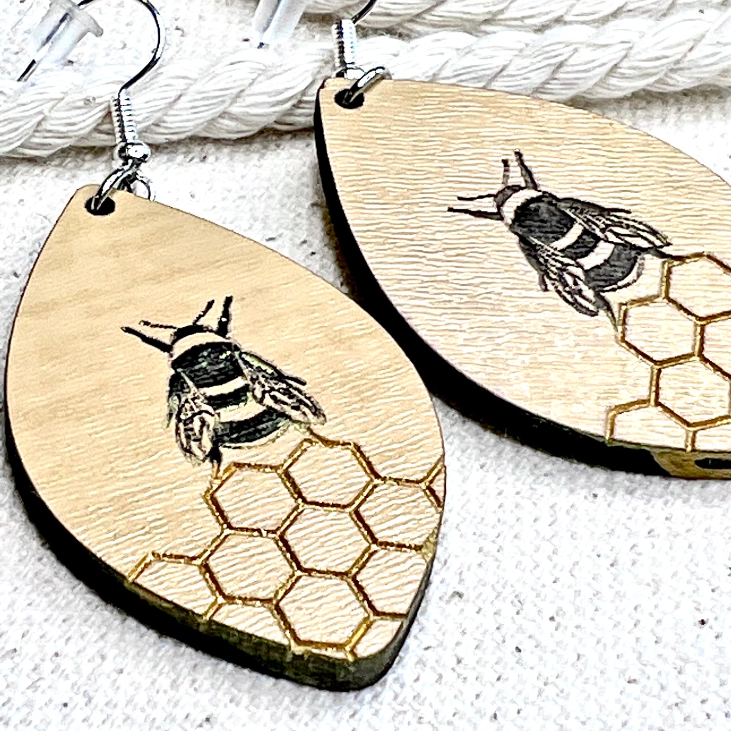 Bee Honeycomb Light Weight Wooden Earrings