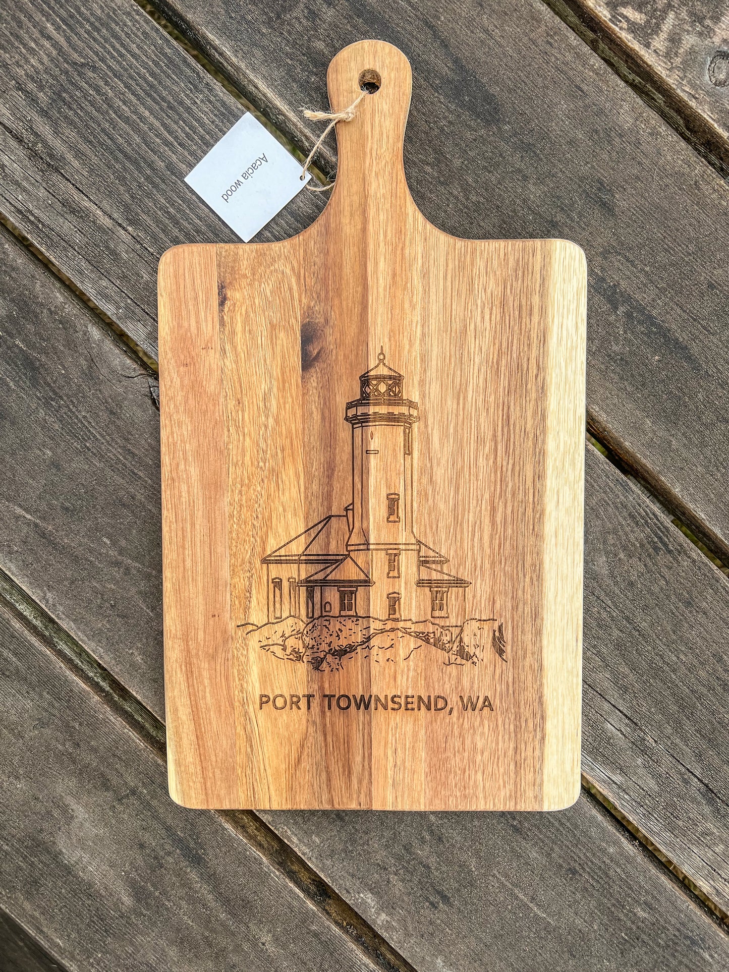 Point Wilson Lighthouse, Port Townsend WA - Acacia Cutting Board 9"x16"