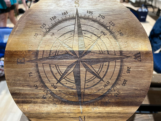 Compass Rose Round Acacia Trivet