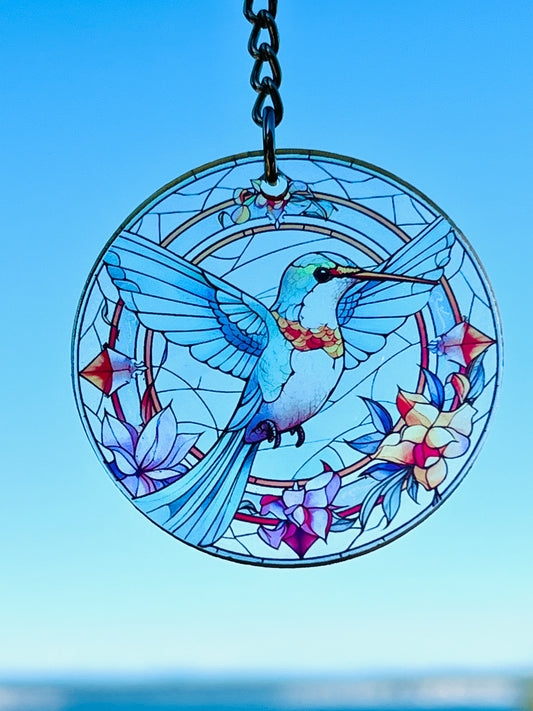 Stained Glass Acrylic Keychain - Hummingbird