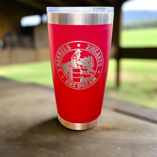 Barrel Racing Tumbler - 3 Barrels, 2 Hearts, 1 Dream - 20oz Tumbler