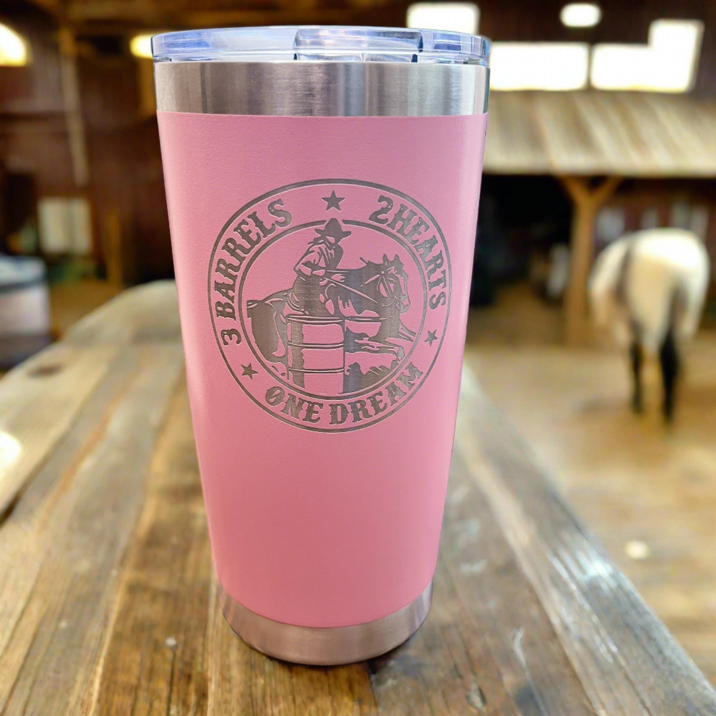 Barrel Racing Tumbler - 3 Barrels, 2 Hearts, 1 Dream - 20oz Tumbler