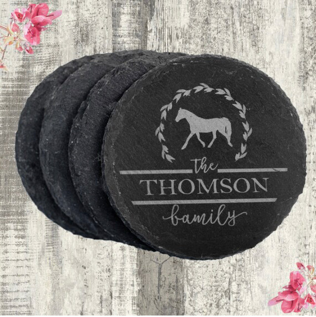 Monogram Family Horse Slate Coaster Set (4)